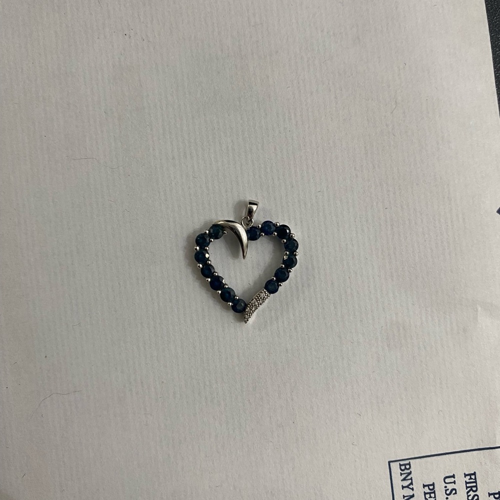 Silver, Sapphires with Diamond Accent Heart Shaped Necklace